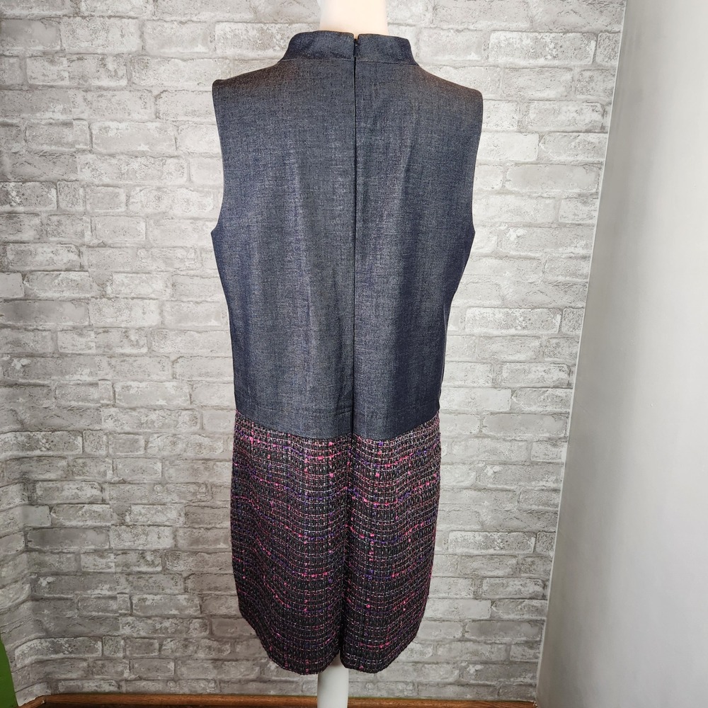 Halogen Shift Dress Mixed Media Tweed Mock Neck Grey Pink Large - Picture 6 of 8